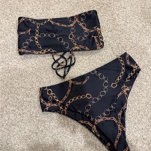 Black and Gold Chain Print Bikini Set